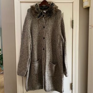 Jjill fur trimmed long sweater